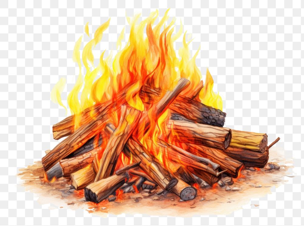 PNG Bonfire fireplace white background firewood. AI generated Image by rawpixel.