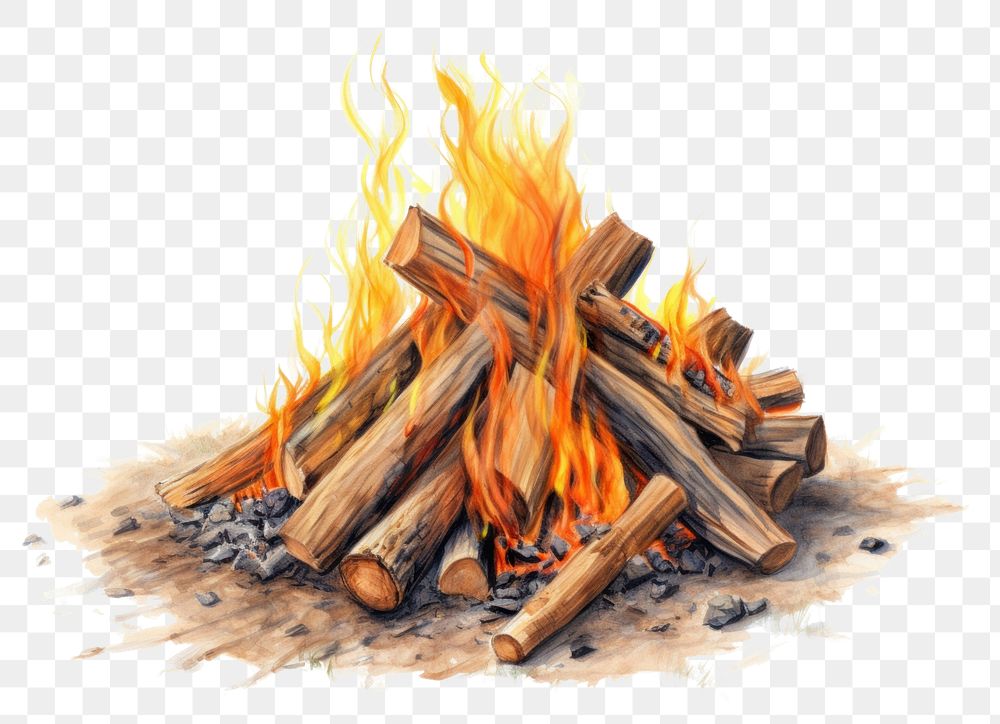 PNG Bonfire fireplace white background deforestation. AI generated Image by rawpixel.