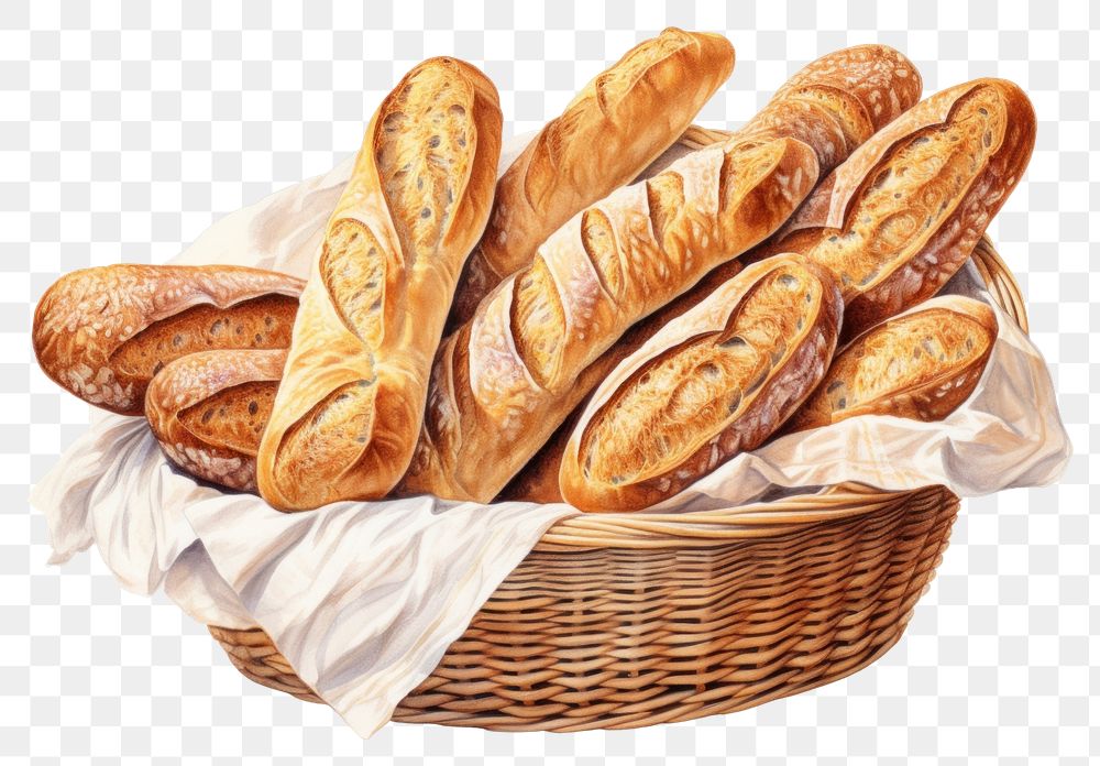 PNG Bread baguette basket food. AI generated Image by rawpixel.