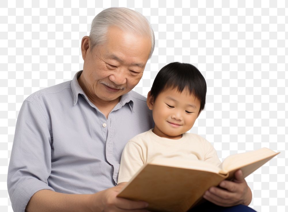 PNG Reading grandfather publication child. AI generated Image by rawpixel.