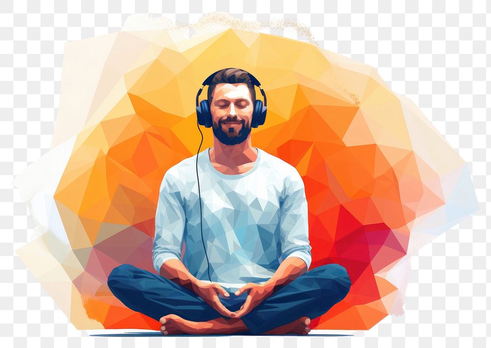 PNG Meditating headphones sitting sports transparent background