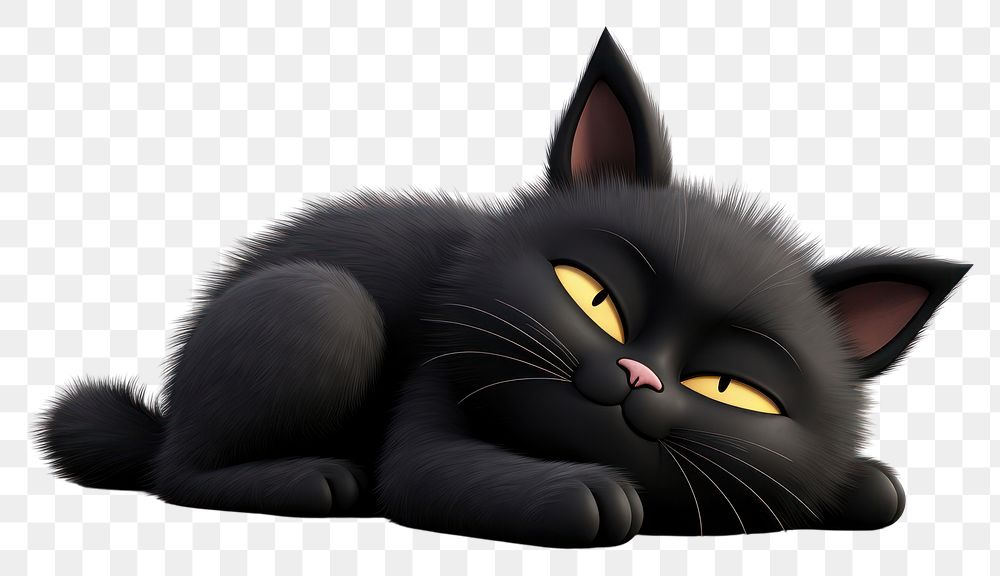 PNG A Black cat sleeping cartoon animal mammal. 