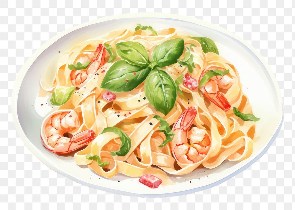 PNG Spaghetti shrimp pasta plate. 