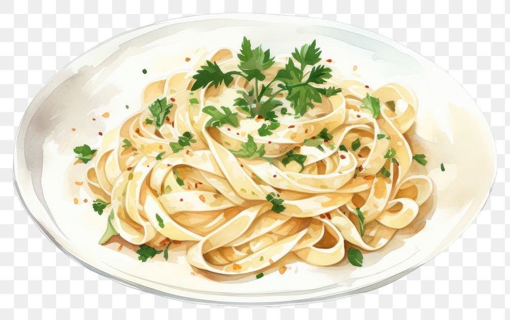 PNG Fettuccine parsley plate herbs. AI generated Image by rawpixel.
