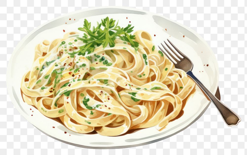 PNG Fettuccine spaghetti pasta plate. AI generated Image by rawpixel.