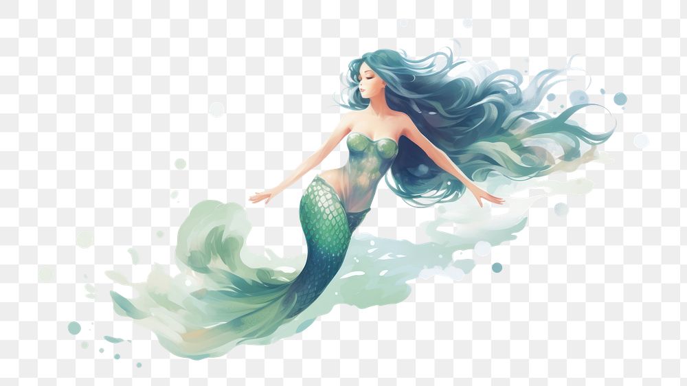 PNG Mermaid, digital paint illustration. AI generated image