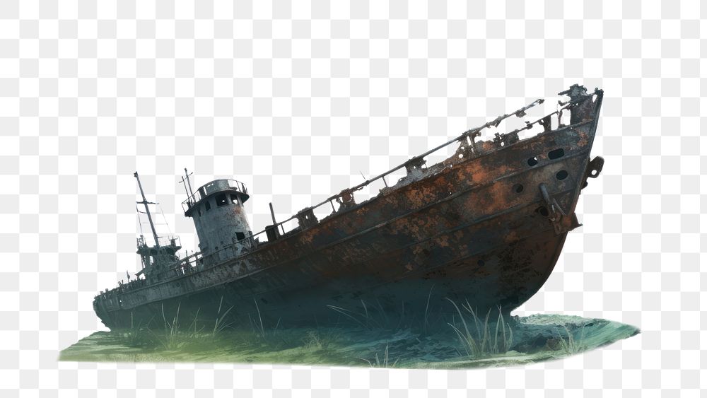 PNG Ship shipwreck vehicle boat, digital paint illustration. AI generated image