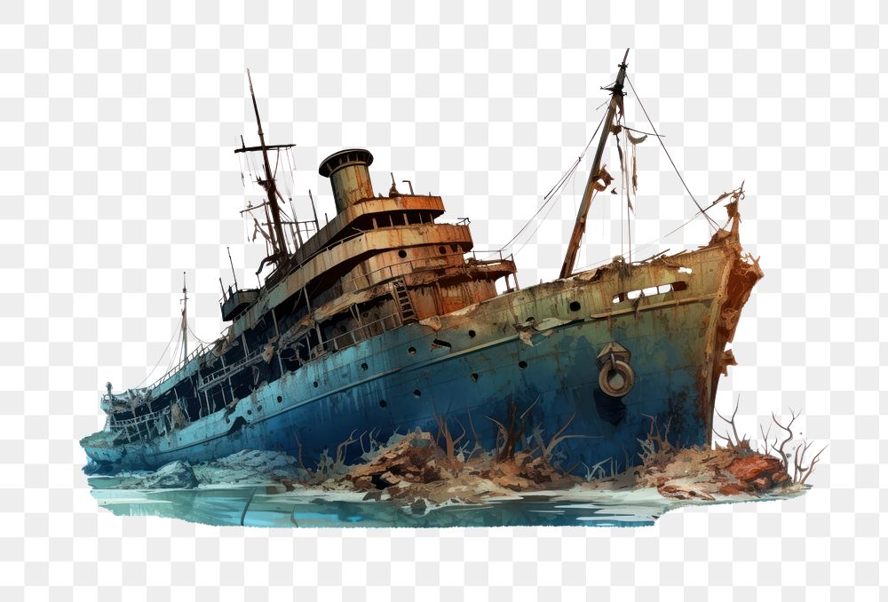 PNG Ship watercraft shipwreck vehicle, digital paint illustration. AI generated image