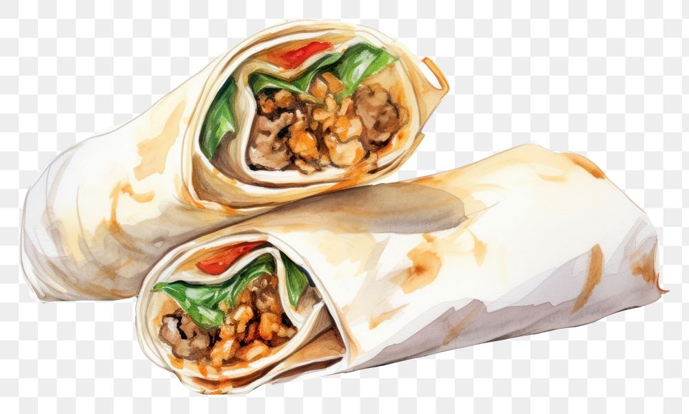 PNG Food burrito bread white background, digital paint illustration.