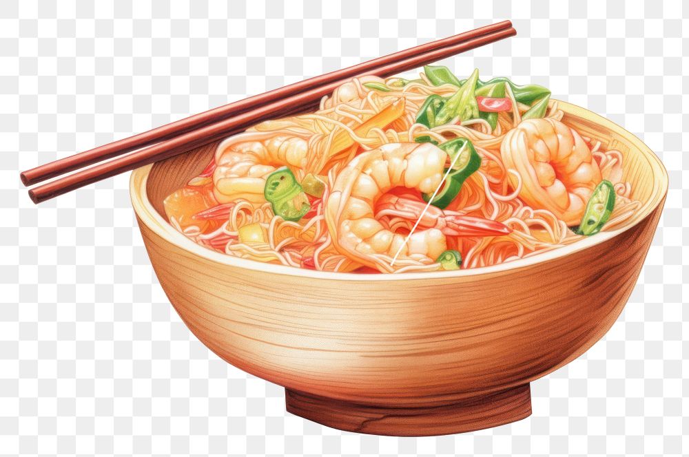 PNG Food chopsticks noodle meal, digital paint illustration. AI generated image