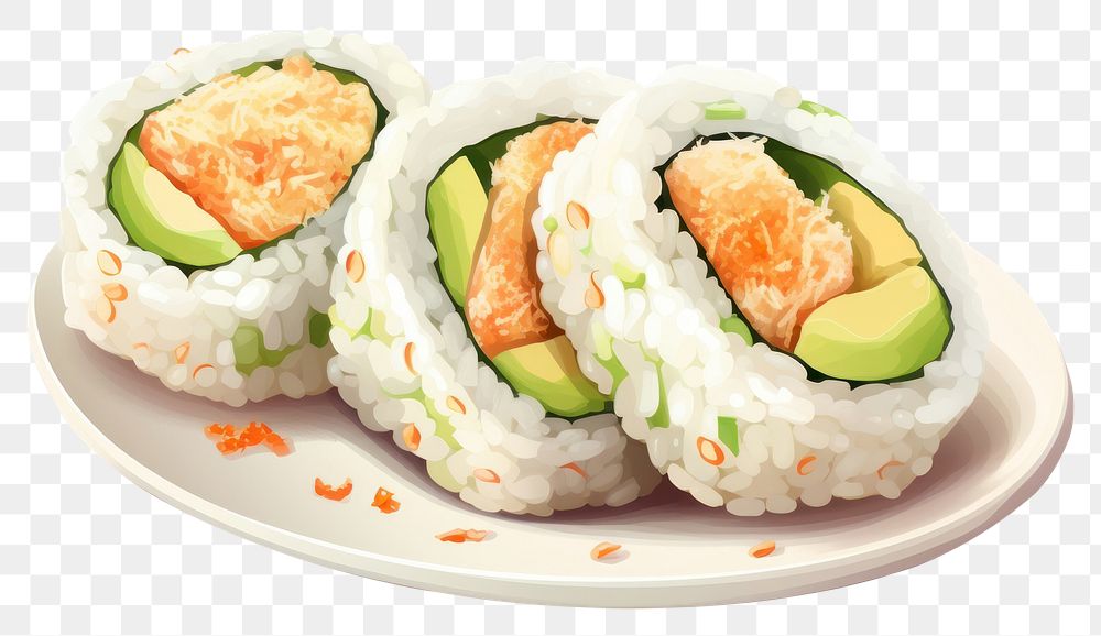 PNG Sushi plate food rice, digital paint illustration. AI generated image