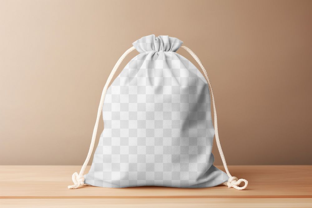 Pull string bag png, transparent mockup