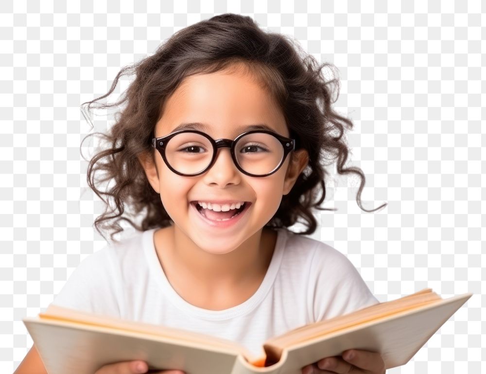 PNG Glasses smile child book. AI generated Image by rawpixel.