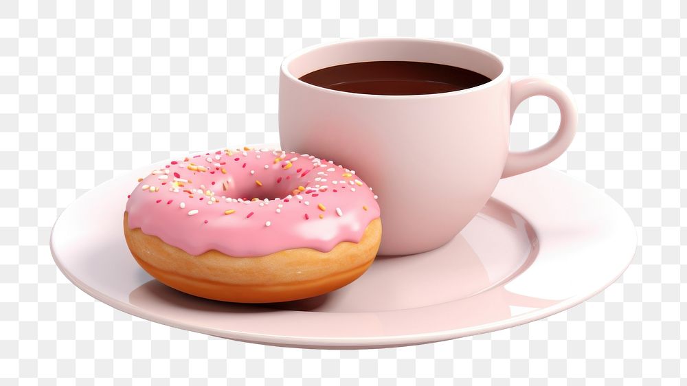 PNG Coffee donut plate drink. AI generated Image by rawpixel.