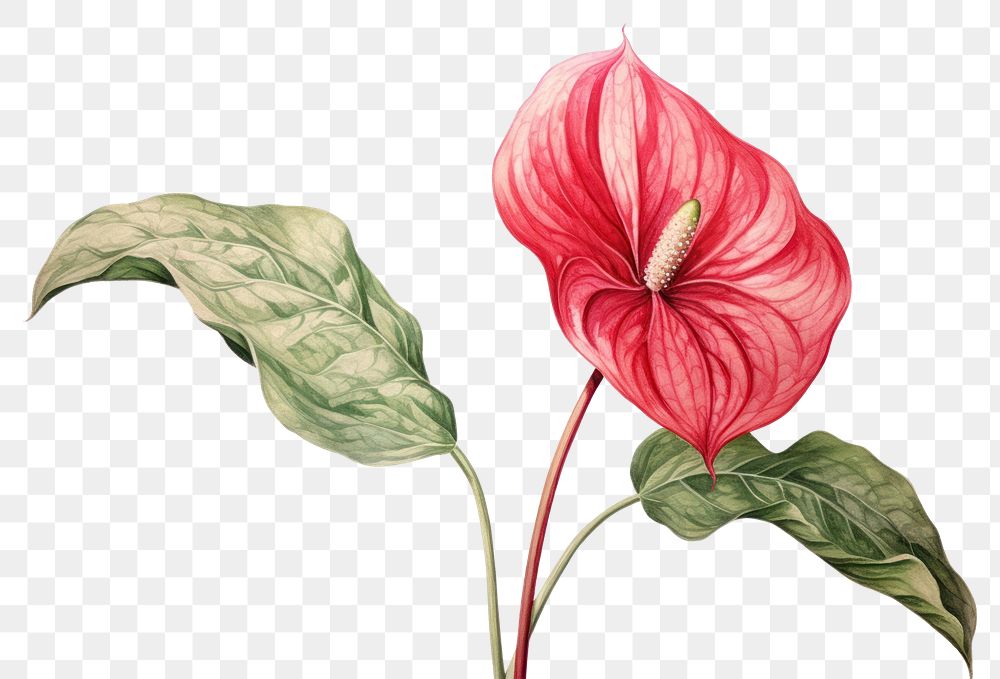 PNG Anthurium flower plant leaf. AI generated Image by rawpixel.