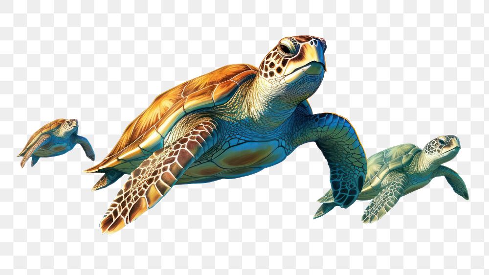 PNG PNG sea turtles digital paint illustration, transparent background. AI generated image