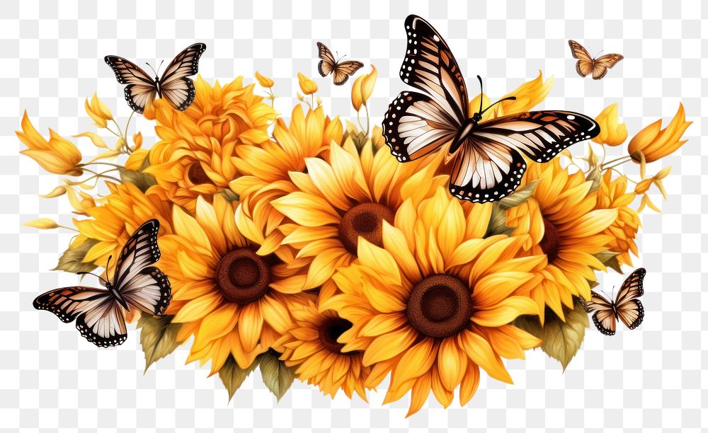 PNG Sunflower butterfly insect plant. AI generated Image by rawpixel.