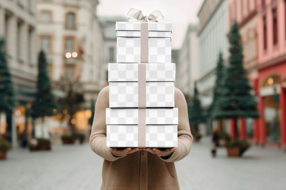 Stacked gift boxes png transparent mockup