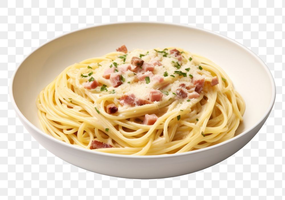 PNG Spaghetti carbonara pasta plate. AI generated Image by rawpixel.