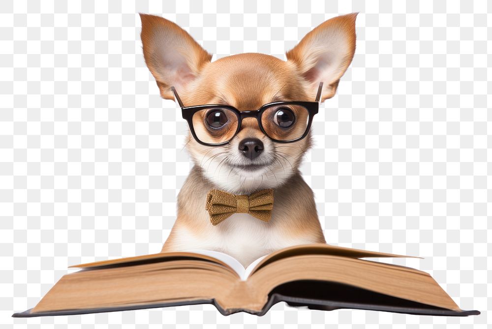 PNG Publication chihuahua glasses reading. AI generated Image by rawpixel.