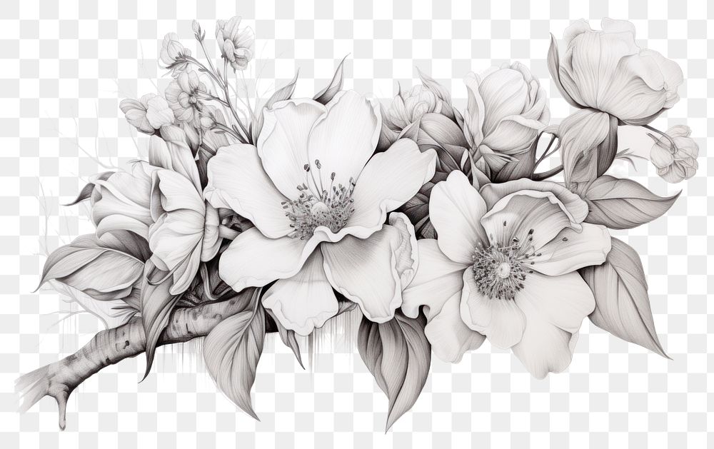 PNG Flower sketch pattern drawing. AI generated Image by rawpixel.