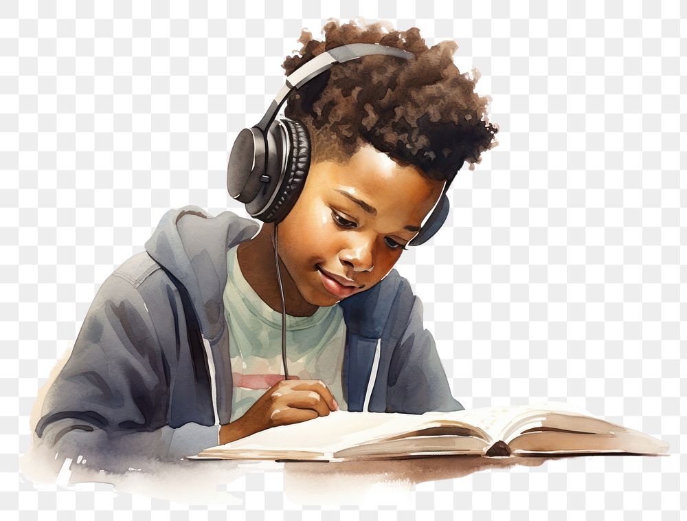 PNG Reading book publication headphones. AI generated Image by rawpixel.