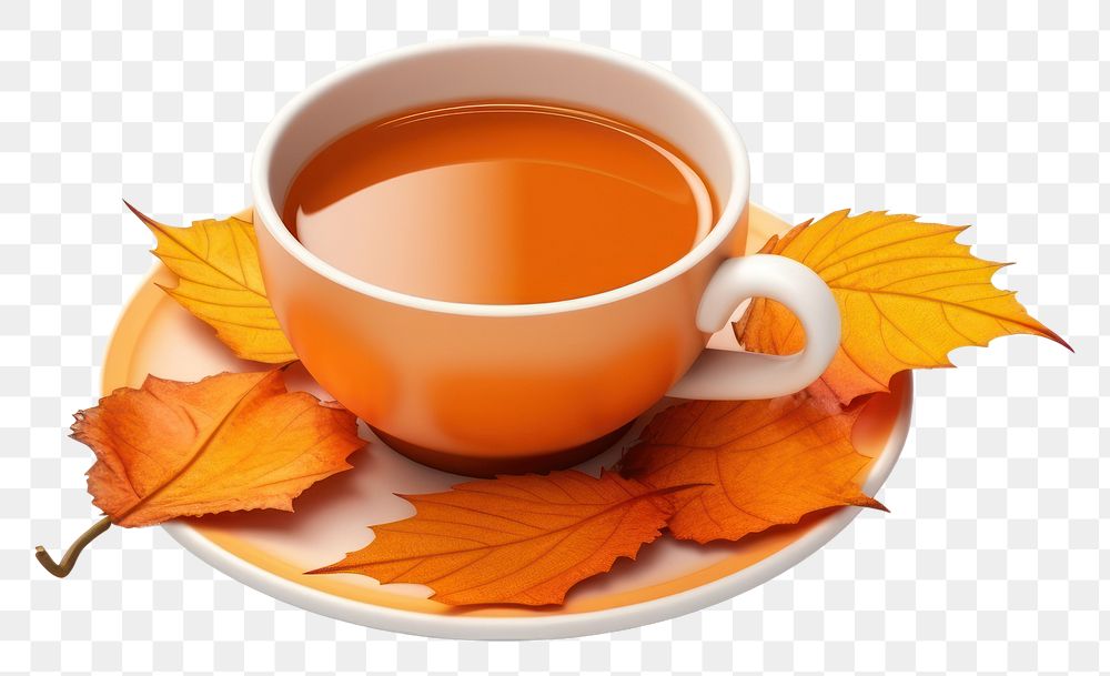 PNG  Tea saucer autumn leaves. AI generated Image by rawpixel.