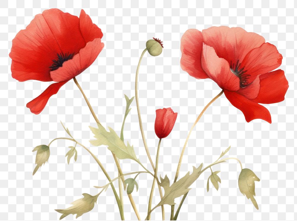 PNG Poppy flower plant transparent background. 