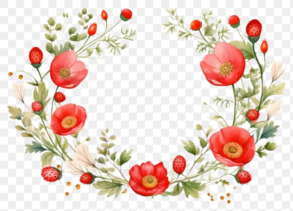 PNG Pattern wreath poppy transparent background. AI generated Image by rawpixel.
