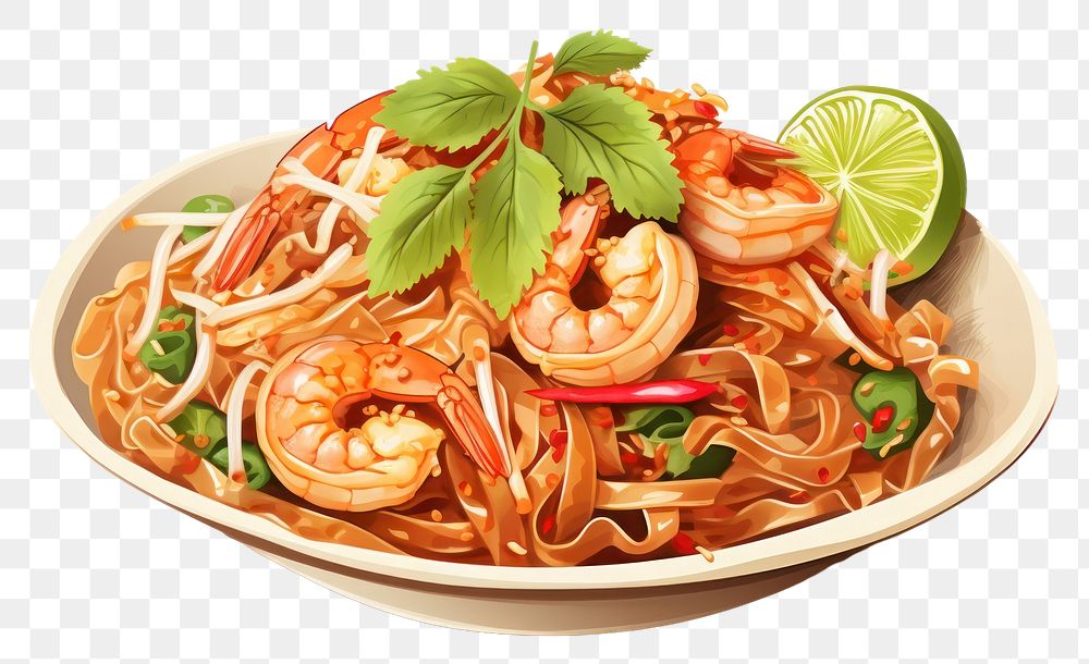 PNG  Spaghetti seafood noodle shrimp. AI generated Image by rawpixel.
