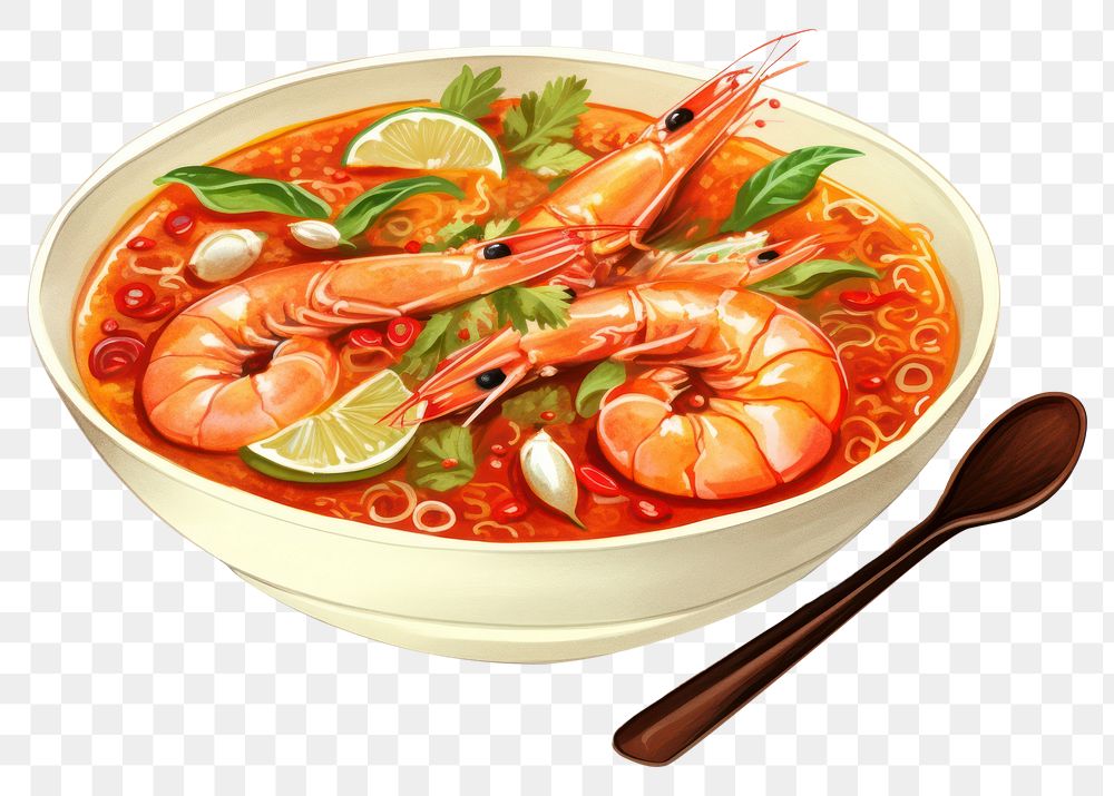 PNG  Seafood plate spoon soup. AI generated Image by rawpixel.