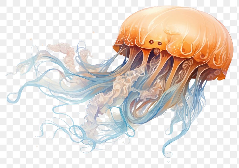 PNG Jellyfish drawing invertebrate underwater. AI generated Image by rawpixel.