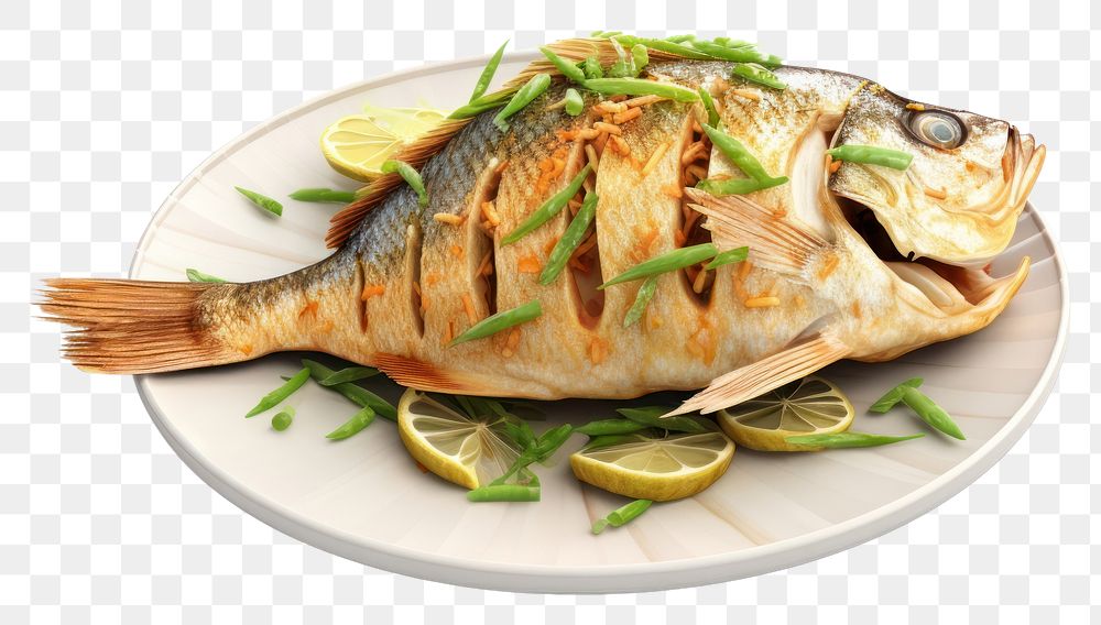 PNG Garlic Fried Fish fish seafood plate. AI generated Image by rawpixel.