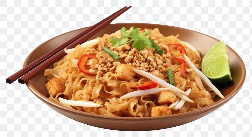 PNG Pad thai chopsticks noodle plate. AI generated Image by rawpixel.