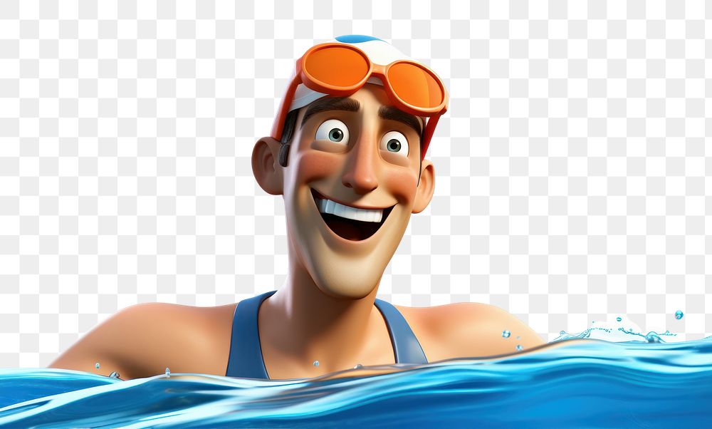 PNG Cartoon swimming portrait swimmer. AI generated Image by rawpixel.