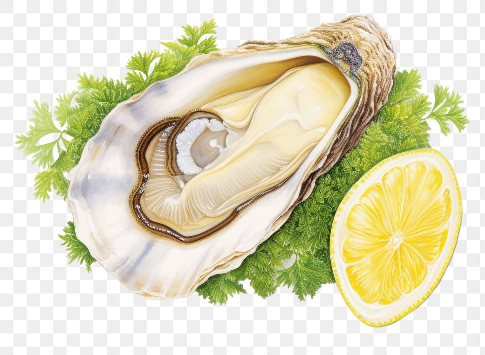 PNG Oyster seafood parsley lemon fruit. AI generated Image by rawpixel.