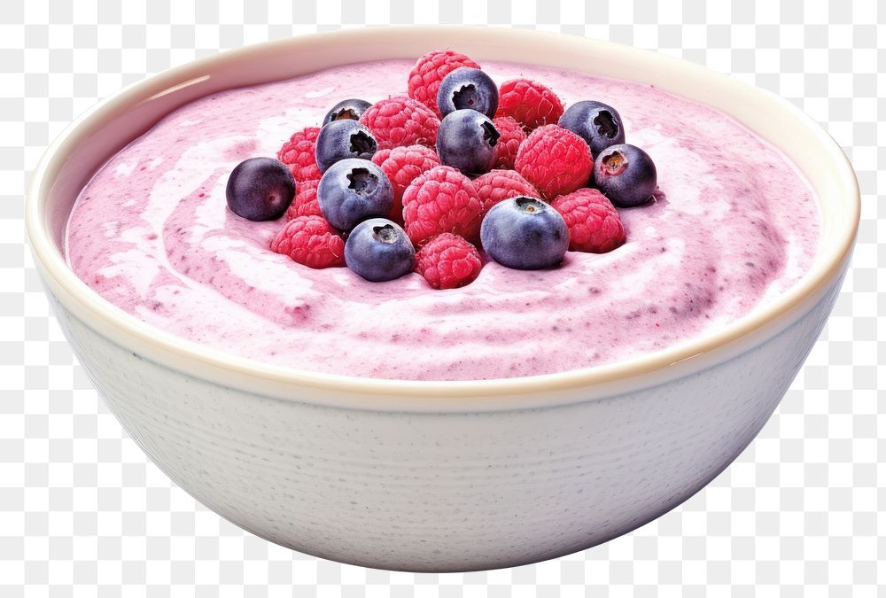 PNG Bowl raspberry blueberry dessert. 