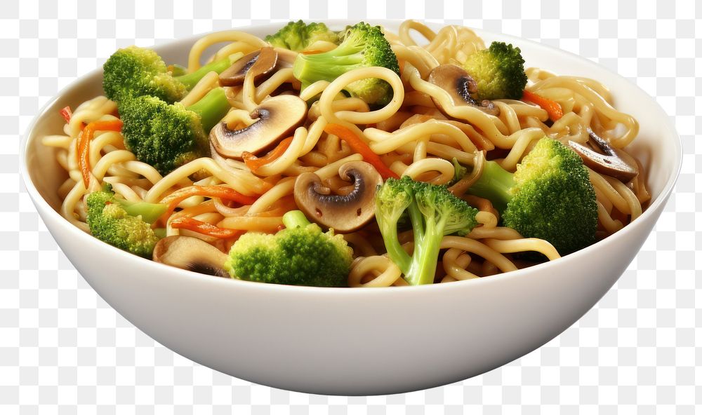 PNG Bowl spaghetti broccoli noodle. AI generated Image by rawpixel.