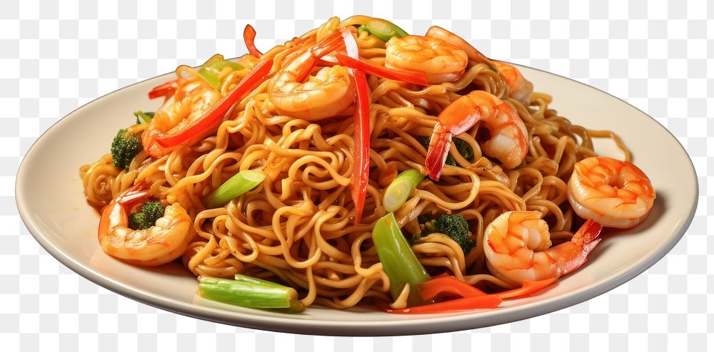 PNG Plate spaghetti noodle shrimp. AI generated Image by rawpixel.