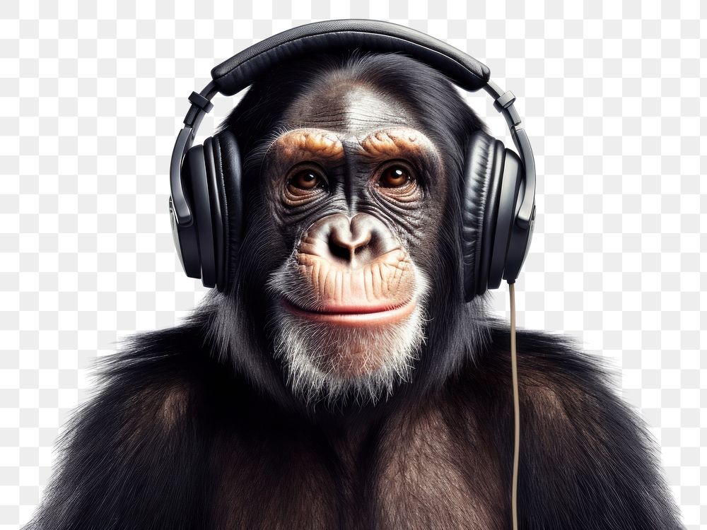 PNG Headphones chimpanzee headset monkey. AI generated Image by rawpixel.