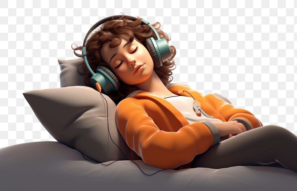 PNG Sleeping headphones listening headset. AI generated Image by rawpixel.