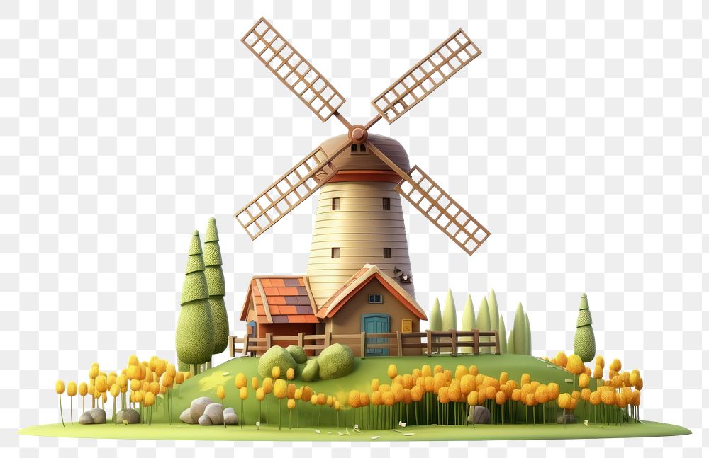 PNG Windmill outdoors cartoon farm. AI generated Image by rawpixel.