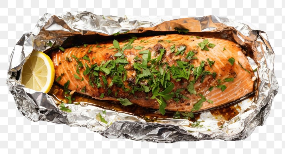 PNG Salmon seafood meat foil. AI generated Image by rawpixel.
