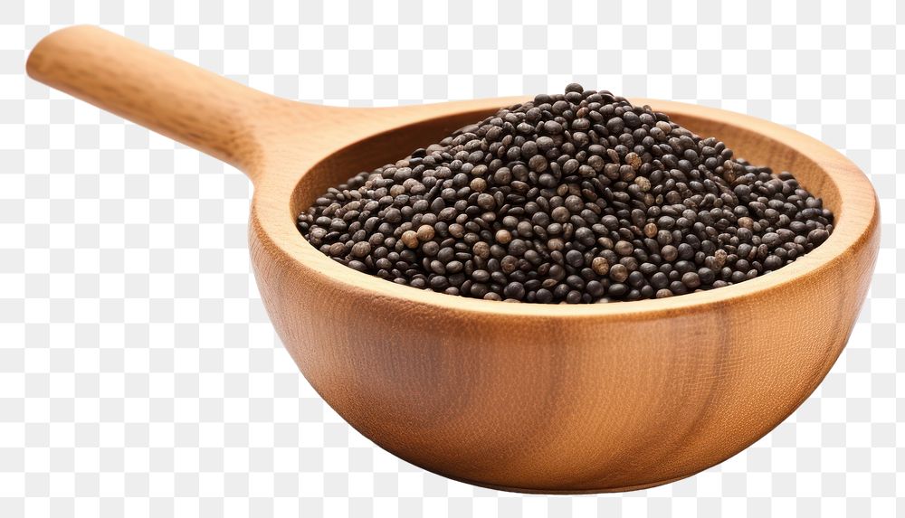 PNG Black mustard seeds spoon food bowl. AI generated Image by rawpixel.