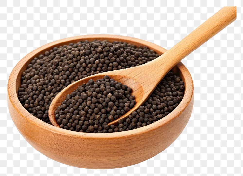 PNG Black mustard seeds bowl spoon food. AI generated Image by rawpixel.