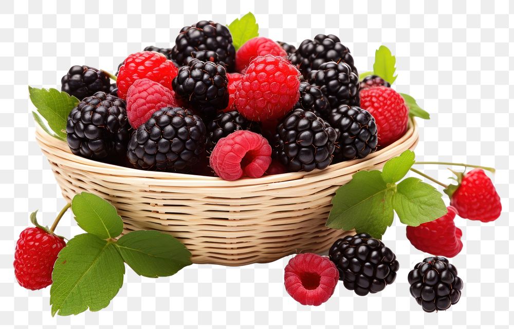 PNG Berry blackberry raspberry basket. AI generated Image by rawpixel.