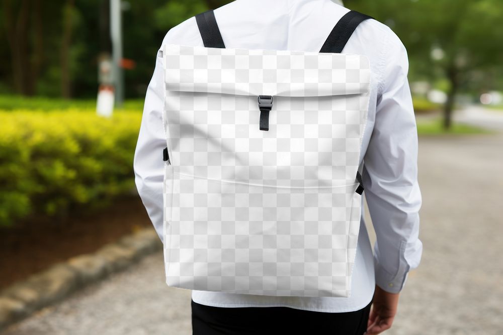 Fold top backpack png, transparent mockup