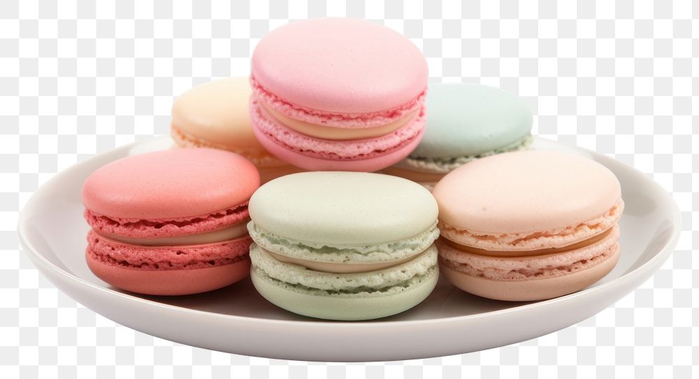 PNG Macarons plate food white background. AI generated Image by rawpixel.