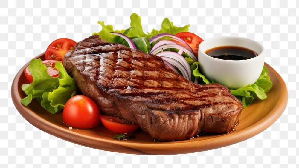 PNG Steak salad plate meat. AI generated Image by rawpixel.