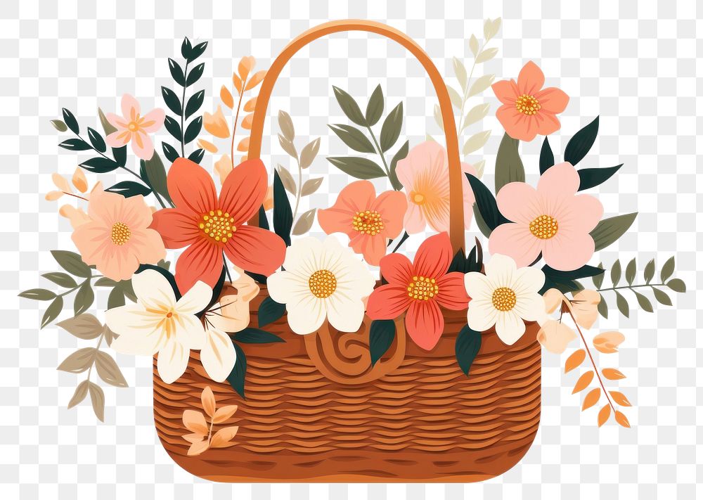 PNG Flower handbag pattern basket. 